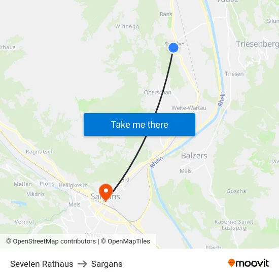 Sevelen Rathaus to Sargans map