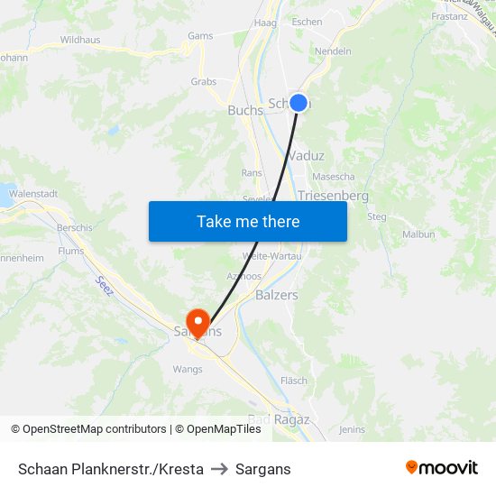 Schaan Planknerstr./Kresta to Sargans map