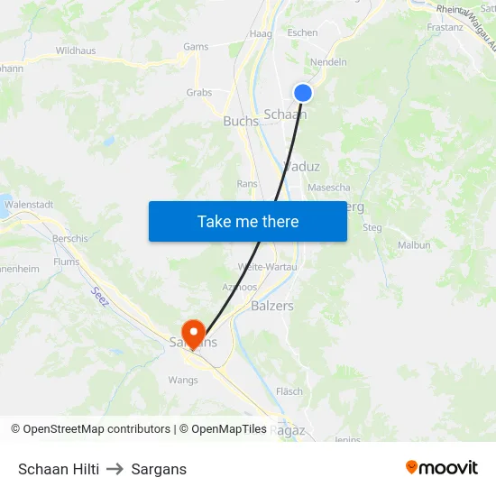 Schaan Hilti to Sargans map