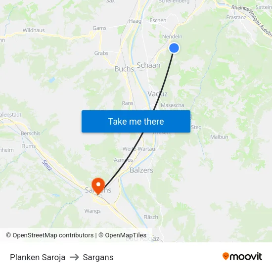 Planken Saroja to Sargans map