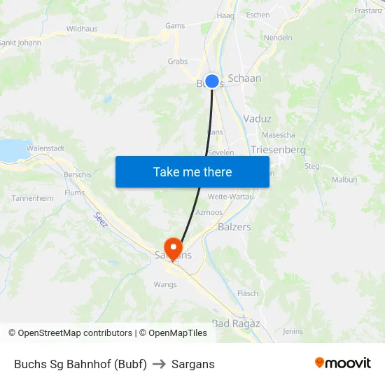Buchs Sg Bahnhof (Bubf) to Sargans map