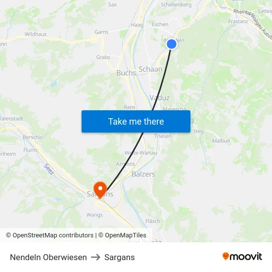 Nendeln Oberwiesen to Sargans map