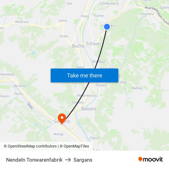 Nendeln Tonwarenfabrik to Sargans map