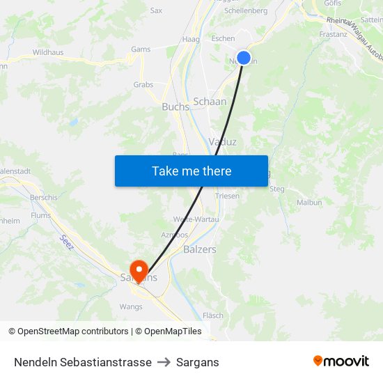 Nendeln Sebastianstrasse to Sargans map