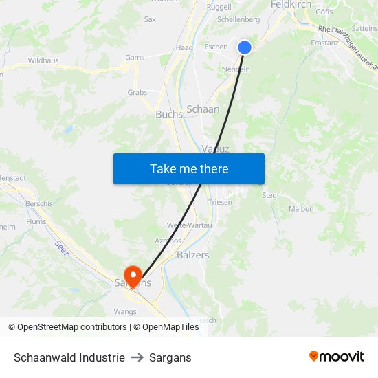 Schaanwald Industrie to Sargans map