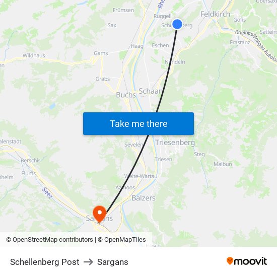 Schellenberg Post to Sargans map