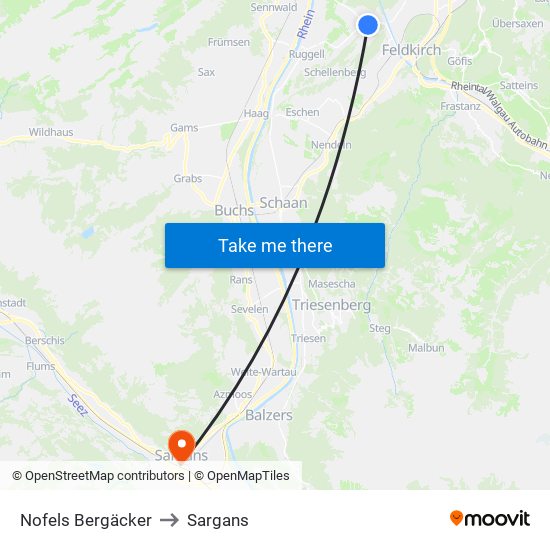 Nofels Bergäcker to Sargans map