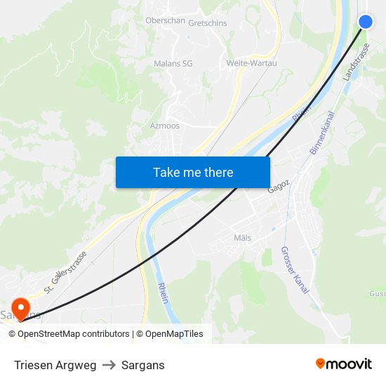 Triesen Argweg to Sargans map