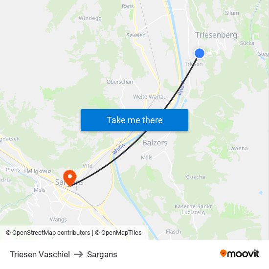 Triesen Vaschiel to Sargans map
