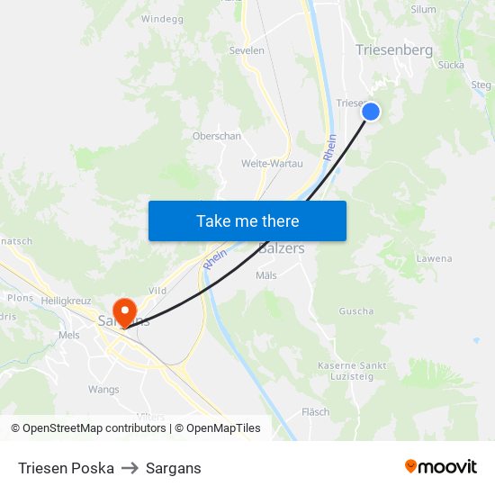 Triesen Poska to Sargans map