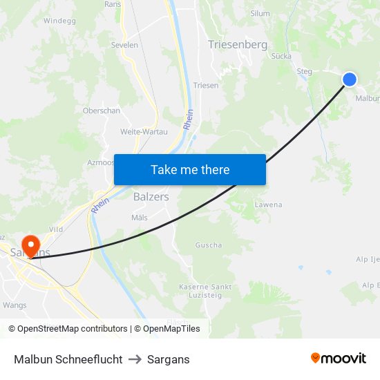 Malbun Schneeflucht to Sargans map