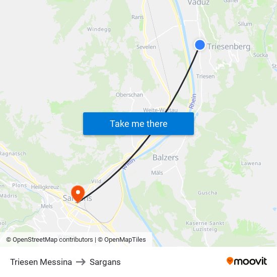 Triesen Messina to Sargans map