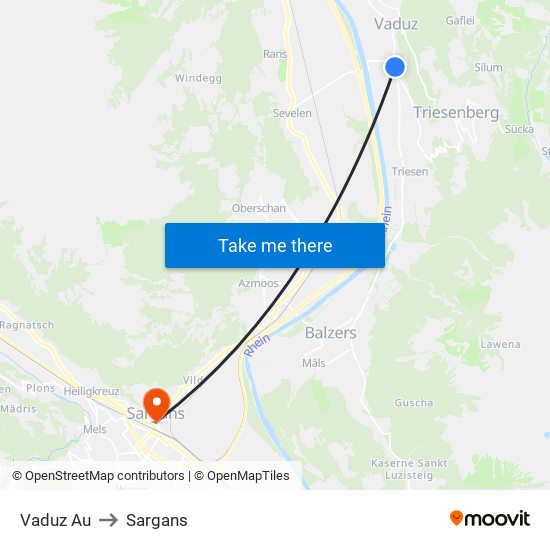 Vaduz Au to Sargans map