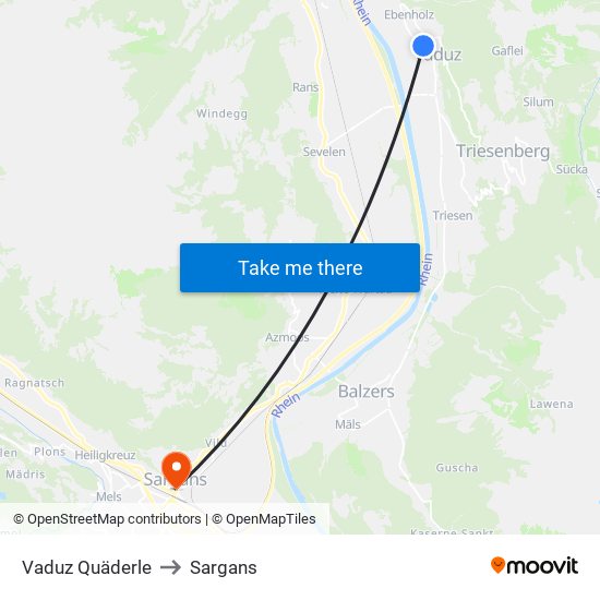 Vaduz Quäderle to Sargans map