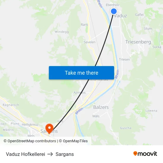 Vaduz Hofkellerei to Sargans map