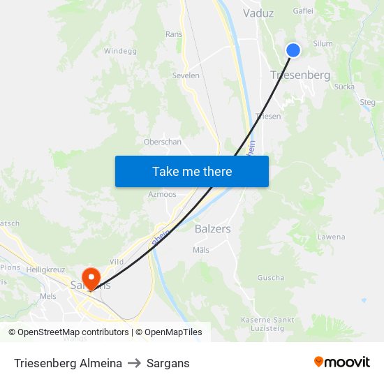 Triesenberg Almeina to Sargans map