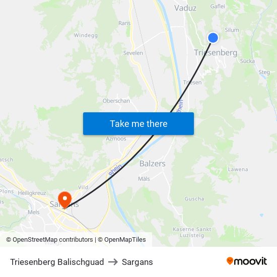 Triesenberg Balischguad to Sargans map