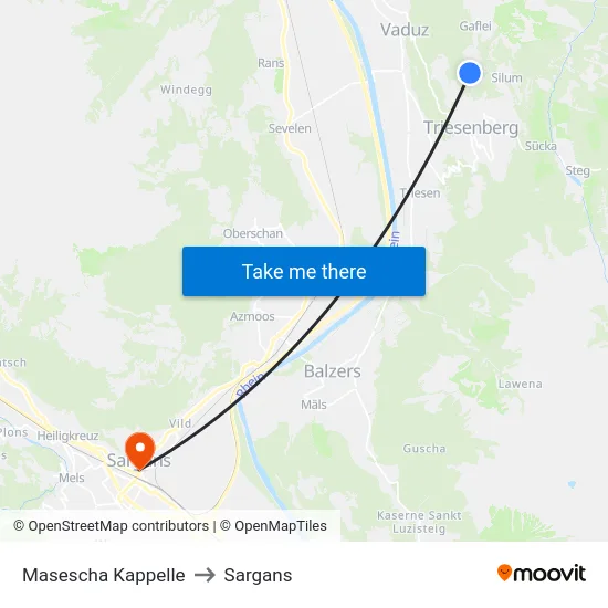 Masescha Kappelle to Sargans map