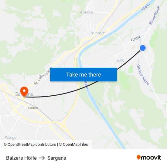 Balzers Höfle to Sargans map