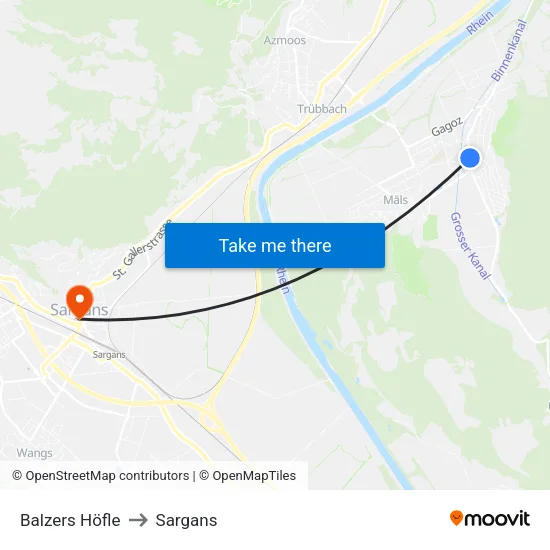 Balzers Höfle to Sargans map