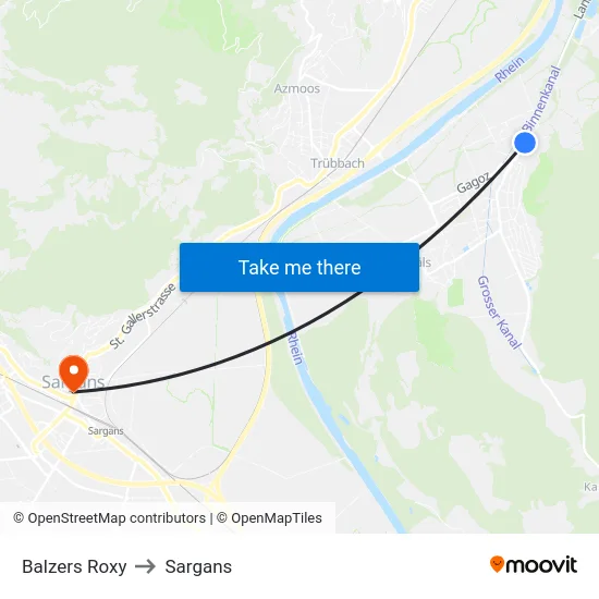 Balzers Roxy to Sargans map