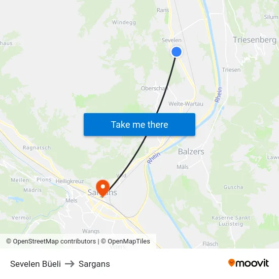 Sevelen Büeli to Sargans map