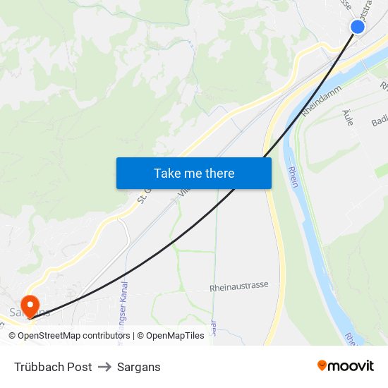 Trübbach Post to Sargans map