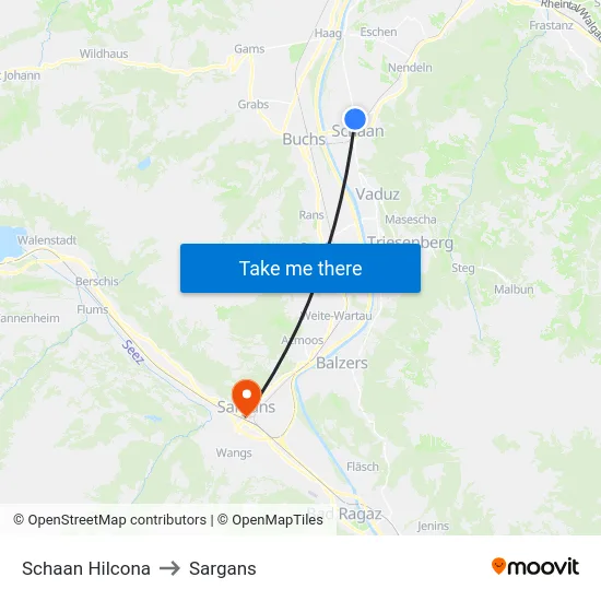 Schaan Hilcona to Sargans map