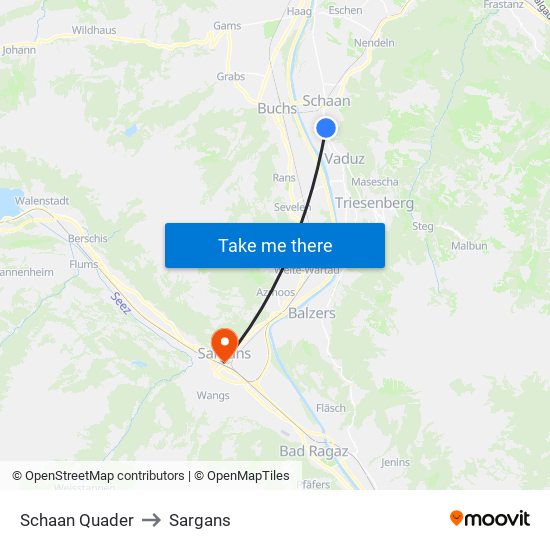 Schaan Quader to Sargans map