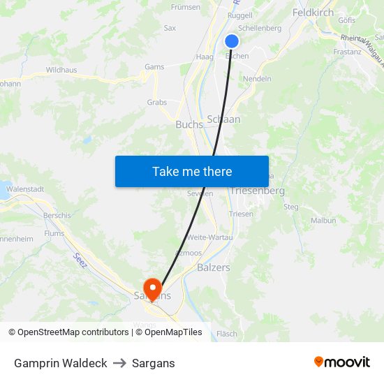 Gamprin Waldeck to Sargans map