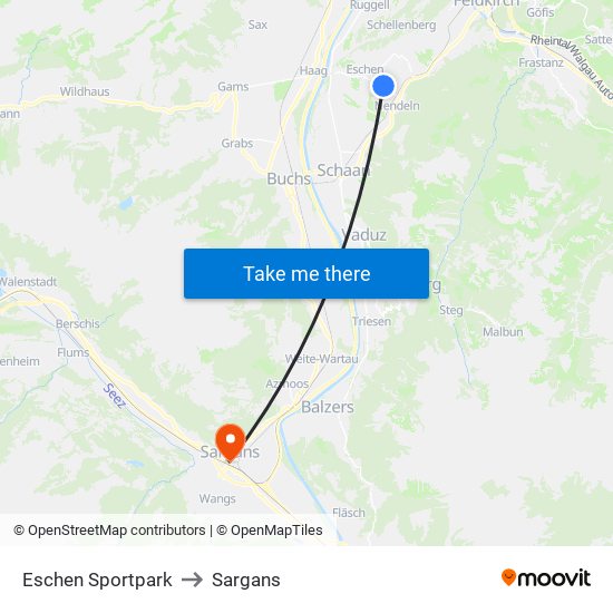 Eschen Sportpark to Sargans map