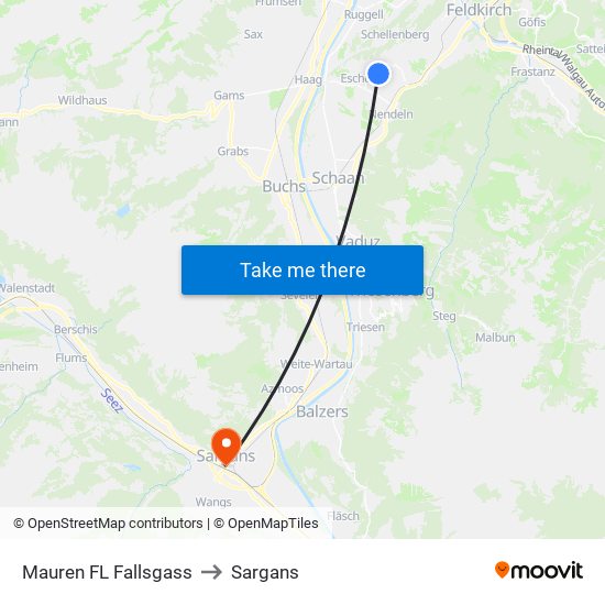 Mauren FL Fallsgass to Sargans map