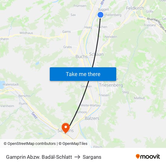 Gamprin Abzw. Badäl-Schlatt to Sargans map