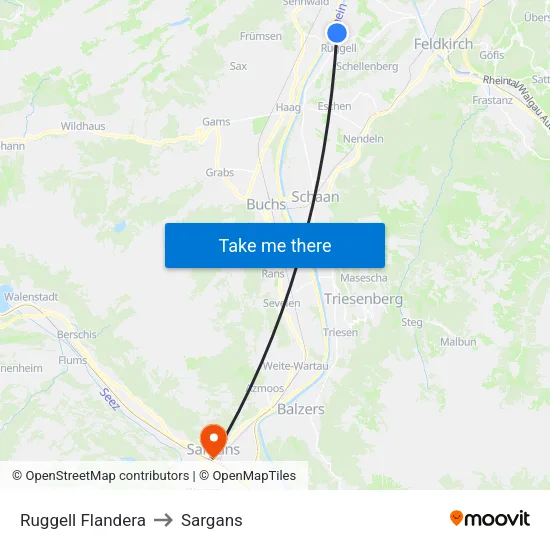 Ruggell Flandera to Sargans map