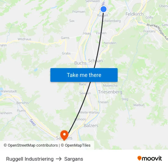 Ruggell Industriering to Sargans map