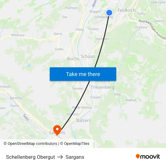 Schellenberg Obergut to Sargans map