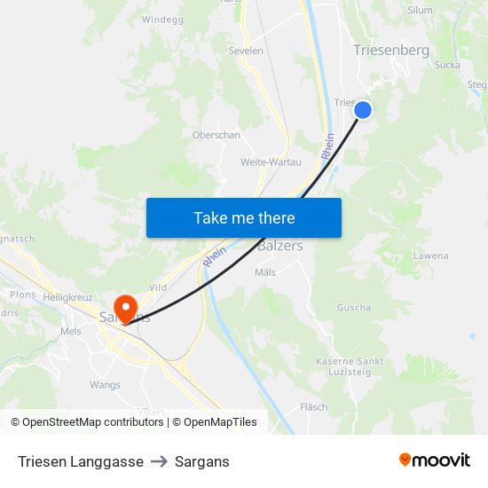 Triesen Langgasse to Sargans map
