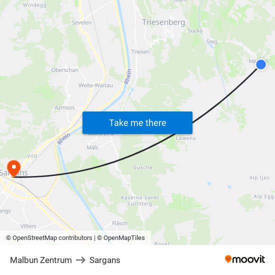 Malbun Zentrum to Sargans map