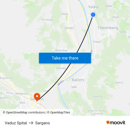 Vaduz Spital to Sargans map