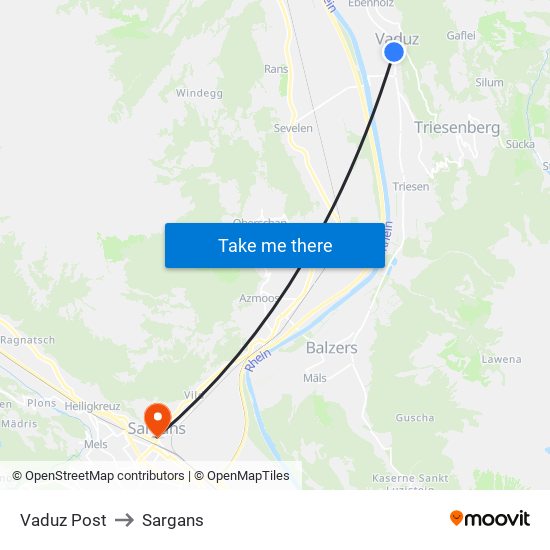 Vaduz Post to Sargans map