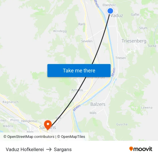 Vaduz Hofkellerei to Sargans map