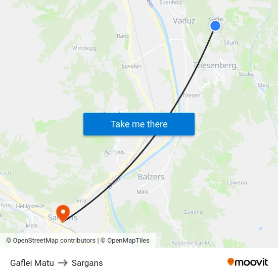 Gaflei Matu to Sargans map