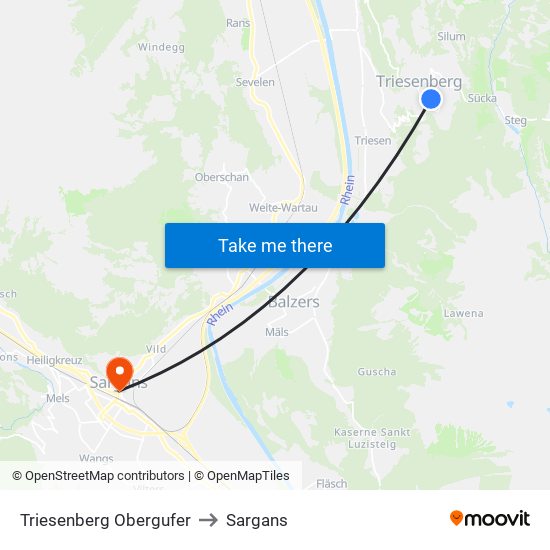 Triesenberg Obergufer to Sargans map