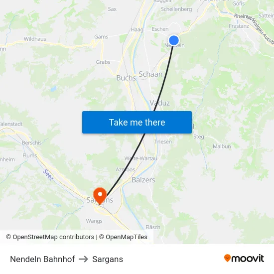 Nendeln Bahnhof to Sargans map