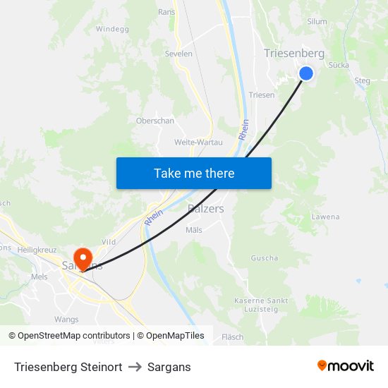 Triesenberg Steinort to Sargans map