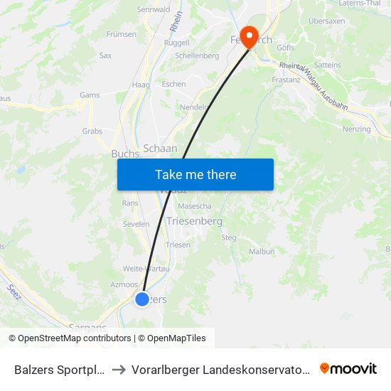Balzers Sportplatz to Vorarlberger Landeskonservatorium map