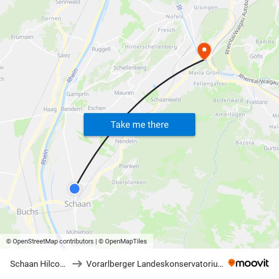Schaan Hilcona to Vorarlberger Landeskonservatorium map