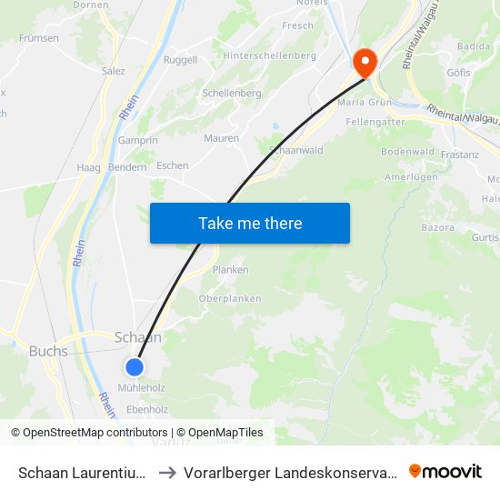 Schaan Laurentiusbad to Vorarlberger Landeskonservatorium map