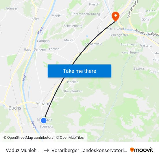 Vaduz Mühleholz to Vorarlberger Landeskonservatorium map