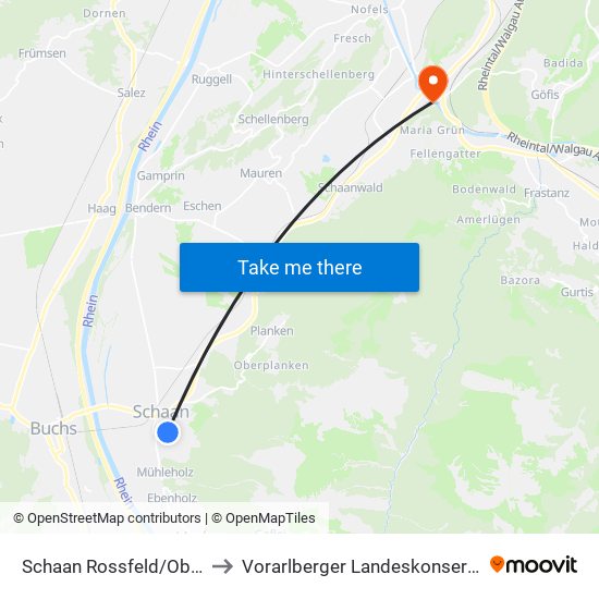 Schaan Rossfeld/Obergass to Vorarlberger Landeskonservatorium map